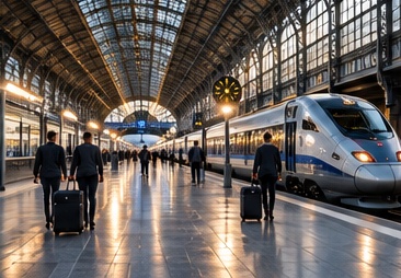 Voyageur rejoignant son chauffeur sur le quai d'une gare parisienne