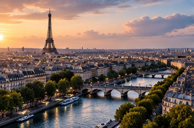 Paris au coucher du soleil avec la Tour Eiffel
